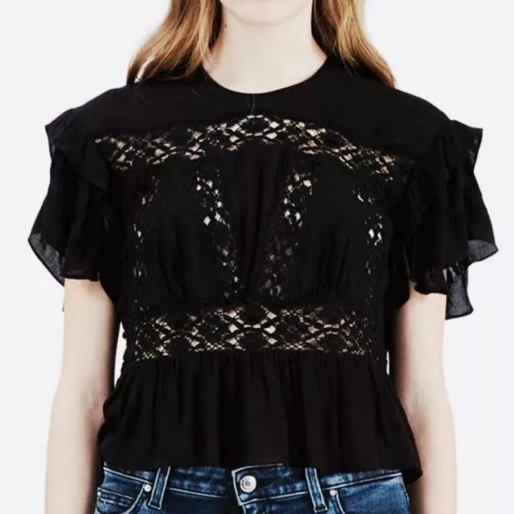 IRO LUCEY BLACK FLUTTER BLOUSE sz 38